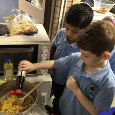 We have been making healthy choices and using our cutting skills to make chowmein